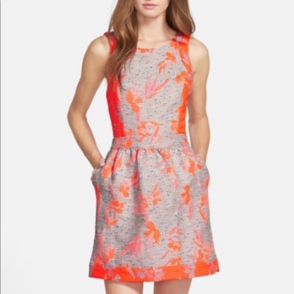 Ella Moss back zip floral print dress. Neon orange and gray size medium. - Picture 3 of 3